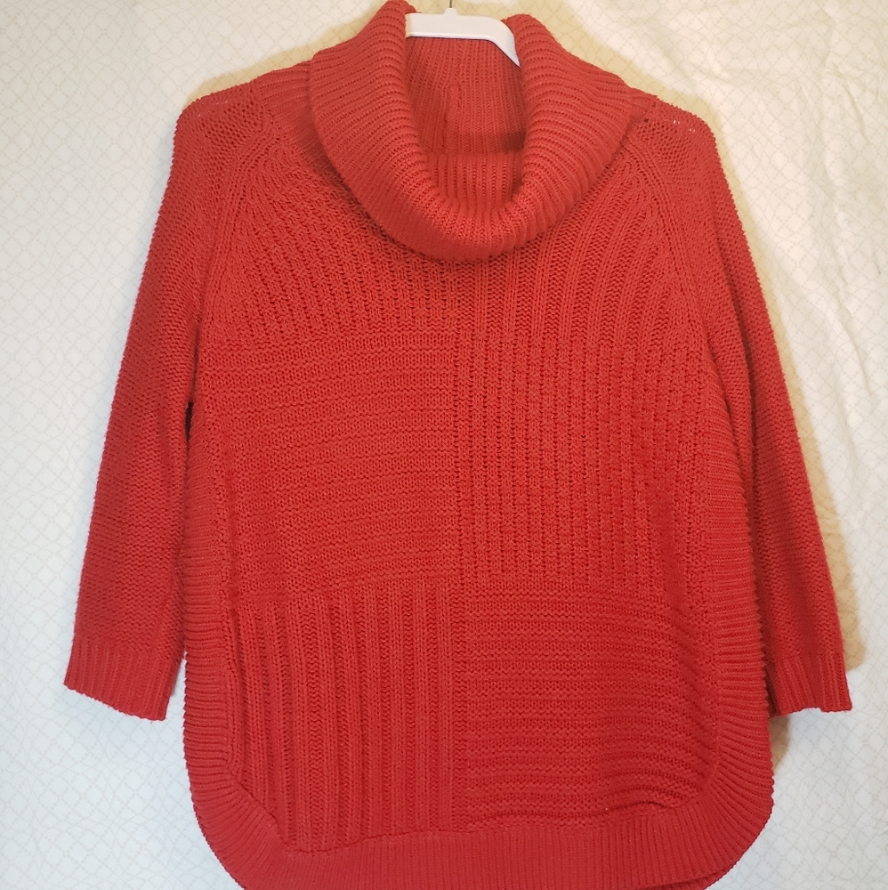 Women's 3/4 Sleeve Red Cowl Neck Sweater